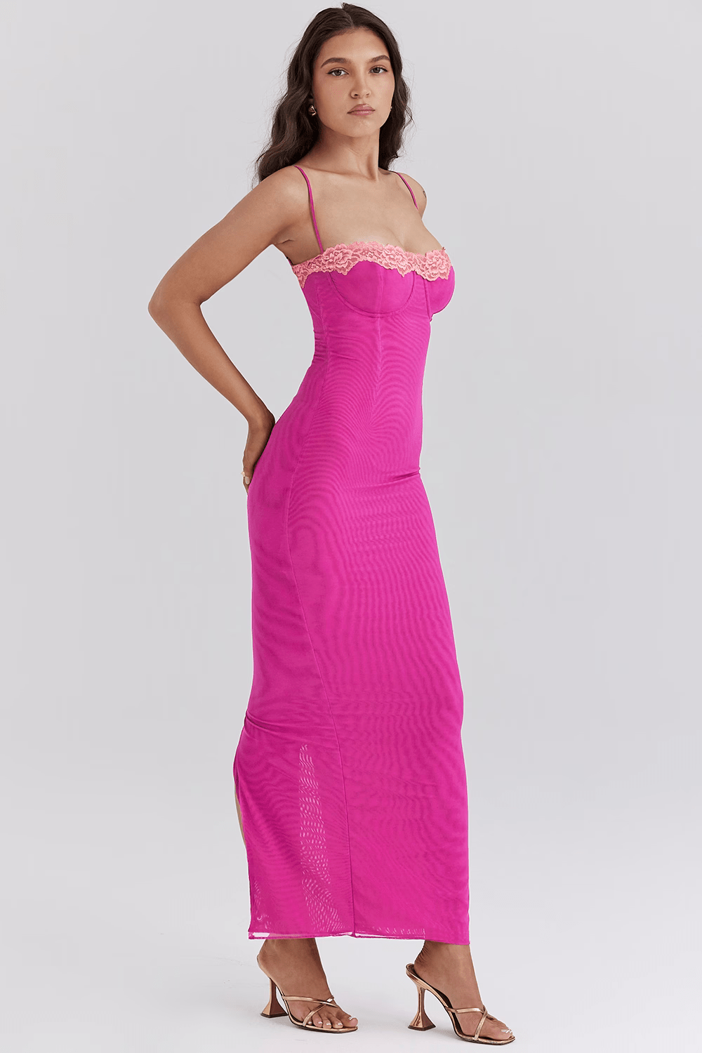 Contrast Lace Slit Maxi Dress