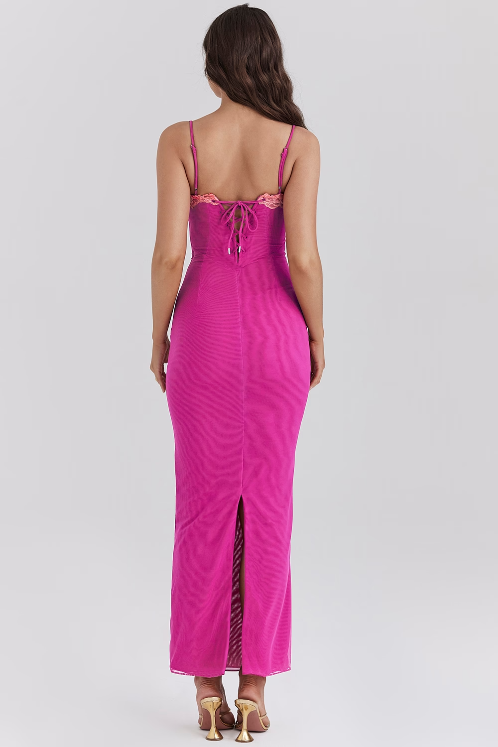 Contrast Lace Slit Maxi Dress