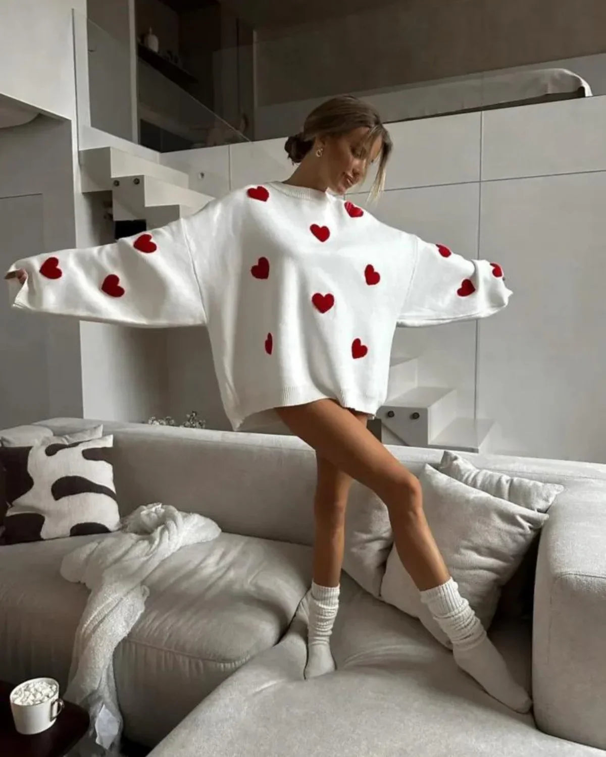 Celine - Oversized Dames trui met hartjes