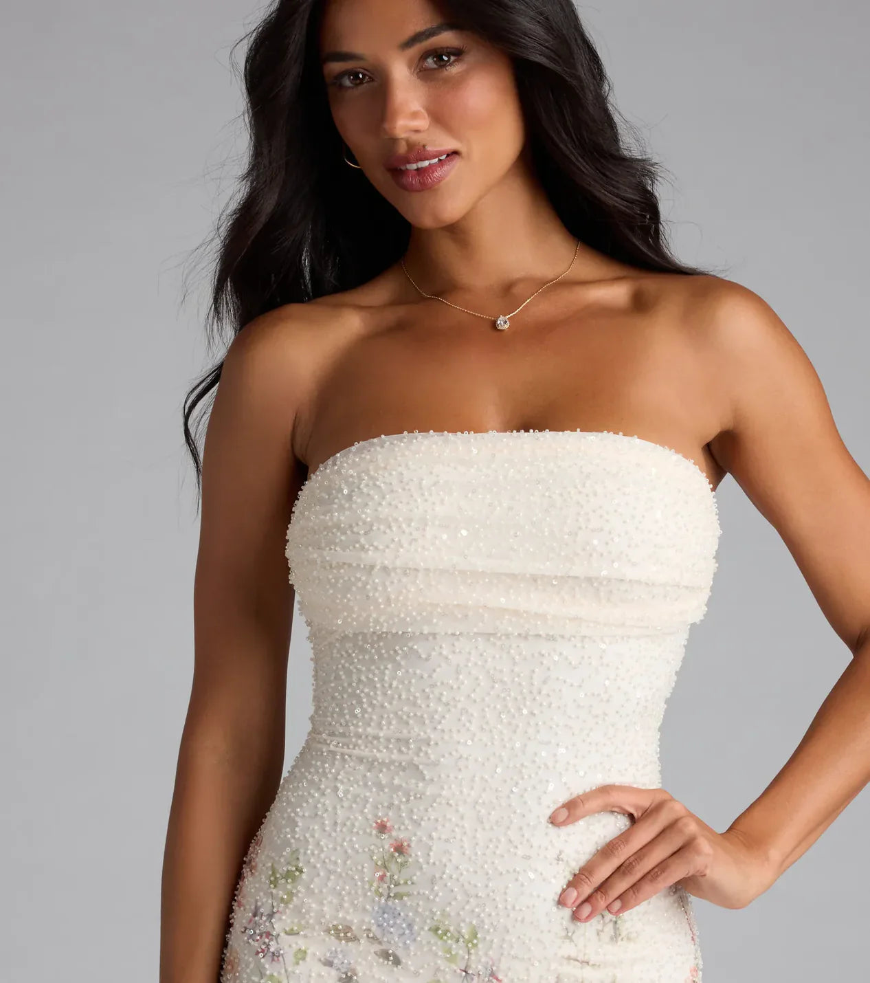 Elara Mini Jurk – Ivory Bloom