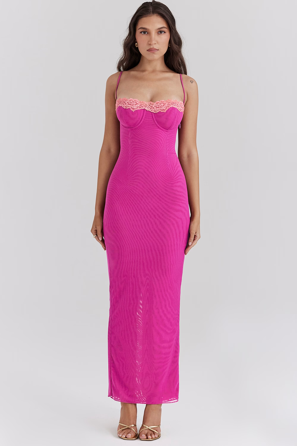 Contrast Lace Slit Maxi Dress