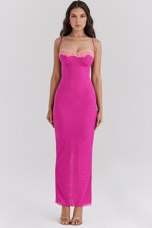 Contrast Lace Slit Maxi Dress