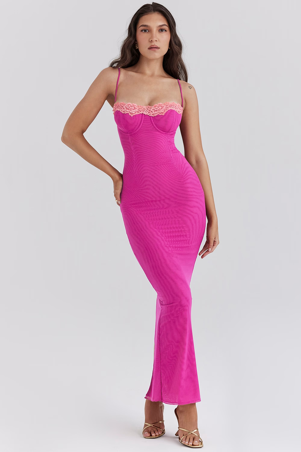 Contrast Lace Slit Maxi Dress