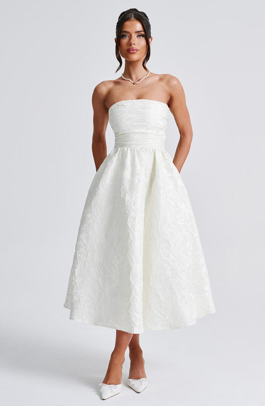 Strapless Jacquard Midi Dress